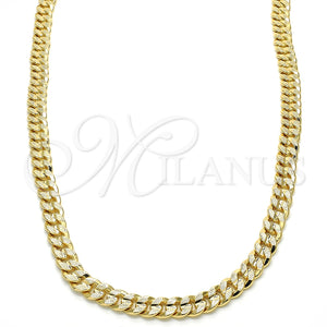 Gargantilla Basica 04.213.0155.24 Oro Laminado, Diseño de Cubana Pave, Pulido, Tono Dorado (06 MM Thickness, 24 Inches Length)