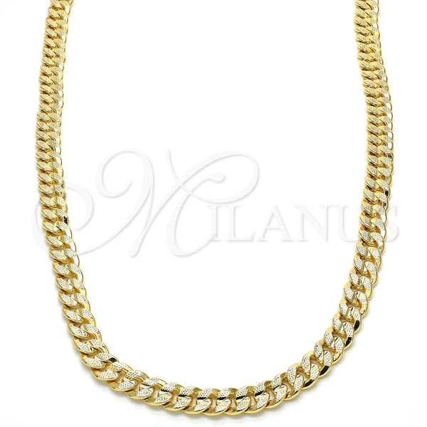 Gargantilla Basica 04.213.0155.24 Oro Laminado, Diseño de Cubana Pave, Pulido, Tono Dorado (06 MM Thickness, 24 Inches Length)