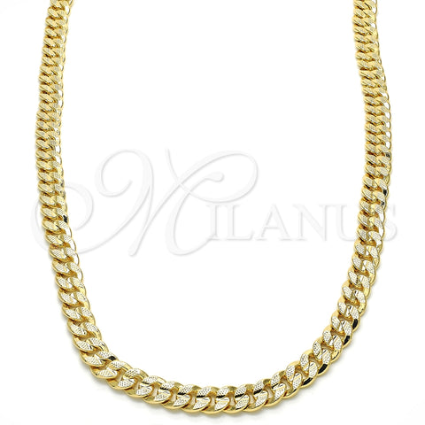 Gargantilla Basica 04.213.0155.24 Oro Laminado, Diseño de Cubana Pave, Pulido, Tono Dorado (06 MM Thickness, 24 Inches Length)