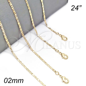 Gargantilla Basica 04.213.0158.24 Oro Laminado, Pulido, Tono Dorado (02 MM Thickness, 24 Inches Length)