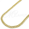 Gargantilla Basica 04.213.0159.24 Oro Laminado, Diseño de Cubana Concava, Pulido, Tono Dorado (07 MM Thickness, 24 Inches Length)