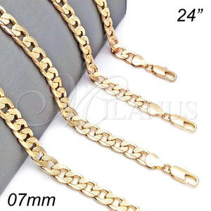 Gargantilla Basica 04.213.0160.24 Oro Laminado, Diseño de Cubana Pave, Pulido, Tono Dorado (07 MM Thickness, 24 Inches Length)