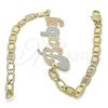 Pulsera Elegante 03.63.1965.1.08 Oro Laminado, Diseño de Con Nombre, Pulido, Tres Tonos (04 MM Thickness, 8 Inches Length)