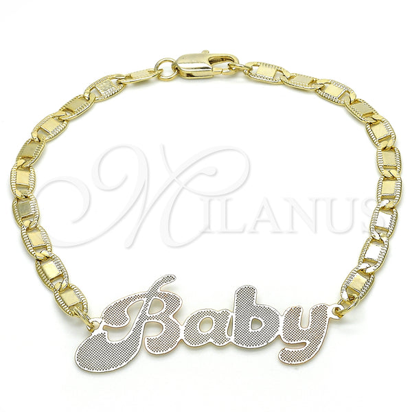 Pulsera Elegante 03.63.1965.1.08 Oro Laminado, Diseño de Con Nombre, Pulido, Tres Tonos (04 MM Thickness, 8 Inches Length)