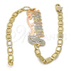 Pulsera Elegante 03.63.1966.1.08 Oro Laminado, Diseño de Con Nombre, Pulido, Tres Tonos (04 MM Thickness, 8 Inches Length)