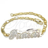 Pulsera Elegante 03.63.1966.1.08 Oro Laminado, Diseño de Con Nombre, Pulido, Tres Tonos (04 MM Thickness, 8 Inches Length)