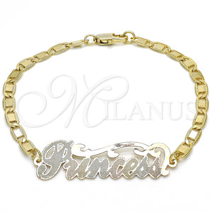 Pulsera Elegante 03.63.1966.1.08 Oro Laminado, Diseño de Con Nombre, Pulido, Tres Tonos (04 MM Thickness, 8 Inches Length)