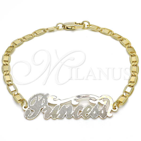 Pulsera Elegante 03.63.1966.1.08 Oro Laminado, Diseño de Con Nombre, Pulido, Tres Tonos (04 MM Thickness, 8 Inches Length)