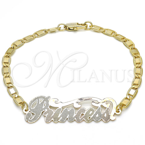 Pulsera Elegante 03.63.1966.1.08 Oro Laminado, Diseño de Con Nombre, Pulido, Tres Tonos (04 MM Thickness, 8 Inches Length)