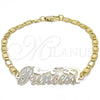 Pulsera Elegante 03.63.1966.1.08 Oro Laminado, Diseño de Con Nombre, Pulido, Tres Tonos (04 MM Thickness, 8 Inches Length)