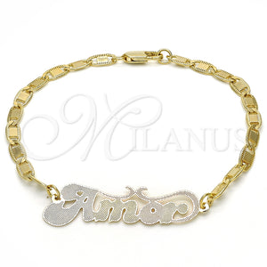 Pulsera Elegante 03.63.1967.1.08 Oro Laminado, Diseño de Con Nombre, Pulido, Tres Tonos (04 MM Thickness, 8 Inches Length)