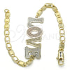 Pulsera Elegante 03.63.1968.1.08 Oro Laminado, Diseño de Con Nombre y Amor, Pulido, Tres Tonos (04 MM Thickness, 8 Inches Length)