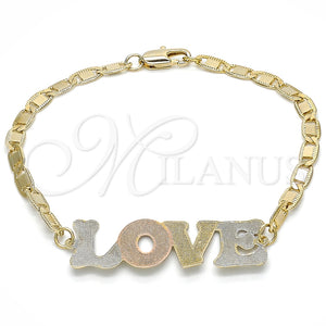Pulsera Elegante 03.63.1968.1.08 Oro Laminado, Diseño de Con Nombre y Amor, Pulido, Tres Tonos (04 MM Thickness, 8 Inches Length)