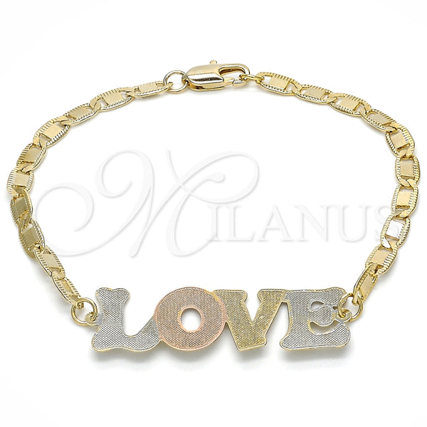 Pulsera Elegante 03.63.1968.1.08 Oro Laminado, Diseño de Con Nombre y Amor, Pulido, Tres Tonos (04 MM Thickness, 8 Inches Length)