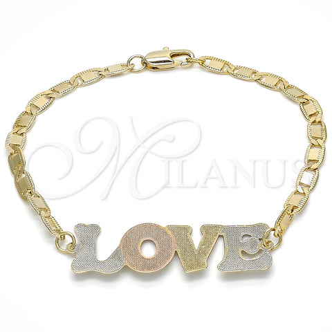 Pulsera Elegante 03.63.1968.1.08 Oro Laminado, Diseño de Con Nombre y Amor, Pulido, Tres Tonos (04 MM Thickness, 8 Inches Length)