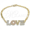 Pulsera Elegante 03.63.1968.1.08 Oro Laminado, Diseño de Con Nombre y Amor, Pulido, Tres Tonos (04 MM Thickness, 8 Inches Length)