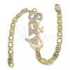 Pulsera Elegante 03.63.1970.1.08 Oro Laminado, Diseño de Con Nombre, Pulido, Tres Tonos (04 MM Thickness, 8 Inches Length)