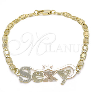 Pulsera Elegante 03.63.1970.1.08 Oro Laminado, Diseño de Con Nombre, Pulido, Tres Tonos (04 MM Thickness, 8 Inches Length)