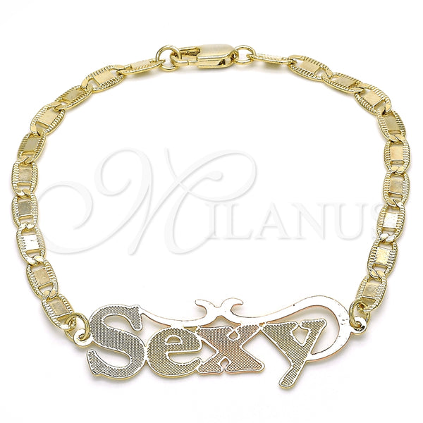Pulsera Elegante 03.63.1970.1.08 Oro Laminado, Diseño de Con Nombre, Pulido, Tres Tonos (04 MM Thickness, 8 Inches Length)