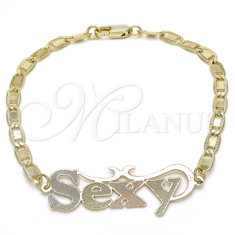 Pulsera Elegante 03.63.1970.1.08 Oro Laminado, Diseño de Con Nombre, Pulido, Tres Tonos (04 MM Thickness, 8 Inches Length)