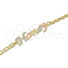 Pulsera Elegante 03.63.1977.1.08 Oro Laminado, Diseño de Con Nombre, Pulido, Tres Tonos (04 MM Thickness, 8 Inches Length)