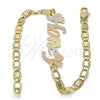 Pulsera Elegante 03.63.1977.1.08 Oro Laminado, Diseño de Con Nombre, Pulido, Tres Tonos (04 MM Thickness, 8 Inches Length)