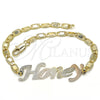 Pulsera Elegante 03.63.1977.1.08 Oro Laminado, Diseño de Con Nombre, Pulido, Tres Tonos (04 MM Thickness, 8 Inches Length)