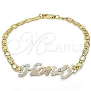 Pulsera Elegante 03.63.1977.1.08 Oro Laminado, Diseño de Con Nombre, Pulido, Tres Tonos (04 MM Thickness, 8 Inches Length)