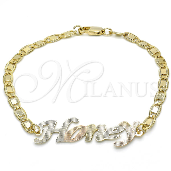 Pulsera Elegante 03.63.1977.1.08 Oro Laminado, Diseño de Con Nombre, Pulido, Tres Tonos (04 MM Thickness, 8 Inches Length)