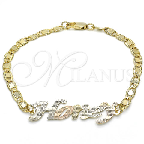 Pulsera Elegante 03.63.1977.1.08 Oro Laminado, Diseño de Con Nombre, Pulido, Tres Tonos (04 MM Thickness, 8 Inches Length)
