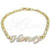 Pulsera Elegante 03.63.1977.1.08 Oro Laminado, Diseño de Con Nombre, Pulido, Tres Tonos (04 MM Thickness, 8 Inches Length)