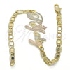 Pulsera Elegante 03.63.1979.1.08 Oro Laminado, Diseño de Con Nombre, Pulido, Tres Tonos (04 MM Thickness, 8 Inches Length)