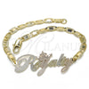 Pulsera Elegante 03.63.1979.1.08 Oro Laminado, Diseño de Con Nombre, Pulido, Tres Tonos (04 MM Thickness, 8 Inches Length)
