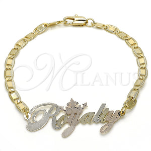 Pulsera Elegante 03.63.1979.1.08 Oro Laminado, Diseño de Con Nombre, Pulido, Tres Tonos (04 MM Thickness, 8 Inches Length)