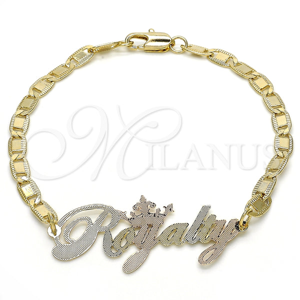 Pulsera Elegante 03.63.1979.1.08 Oro Laminado, Diseño de Con Nombre, Pulido, Tres Tonos (04 MM Thickness, 8 Inches Length)
