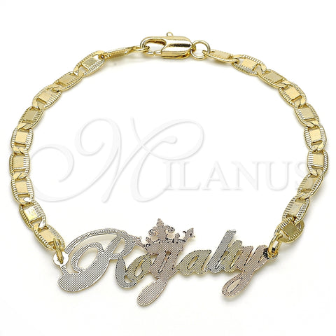 Pulsera Elegante 03.63.1979.1.08 Oro Laminado, Diseño de Con Nombre, Pulido, Tres Tonos (04 MM Thickness, 8 Inches Length)