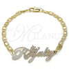 Pulsera Elegante 03.63.1979.1.08 Oro Laminado, Diseño de Con Nombre, Pulido, Tres Tonos (04 MM Thickness, 8 Inches Length)
