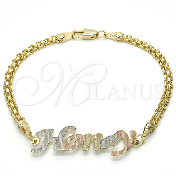 Pulsera Elegante 03.63.1971.1.08 Oro Laminado, Pulido, Tres Tonos (04 MM Thickness, 8 Inches Length)
