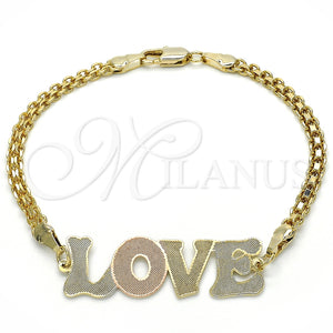 Pulsera Elegante 03.63.1972.1.08 Oro Laminado, Diseño de Con Nombre y Amor, Pulido, Tres Tonos (04 MM Thickness, 8 Inches Length)