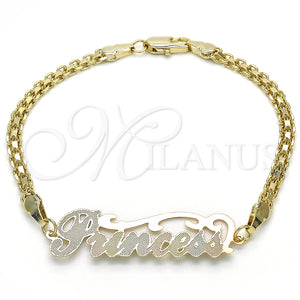 Pulsera Elegante 03.63.1973.1.08 Oro Laminado, Diseño de Con Nombre, Pulido, Tres Tonos (04 MM Thickness, 8 Inches Length)