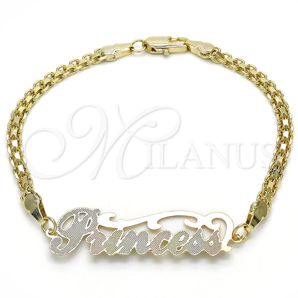 Pulsera Elegante 03.63.1973.1.08 Oro Laminado, Diseño de Con Nombre, Pulido, Tres Tonos (04 MM Thickness, 8 Inches Length)