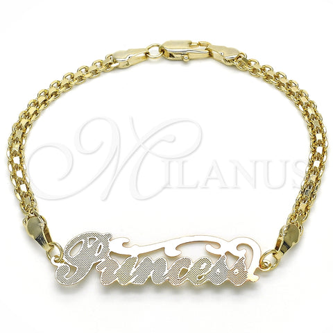 Pulsera Elegante 03.63.1973.1.08 Oro Laminado, Diseño de Con Nombre, Pulido, Tres Tonos (04 MM Thickness, 8 Inches Length)