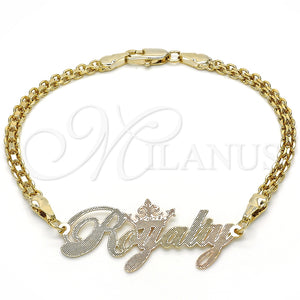 Pulsera Elegante 03.63.1974.1.08 Oro Laminado, Diseño de Con Nombre, Pulido, Tres Tonos (04 MM Thickness, 8 Inches Length)