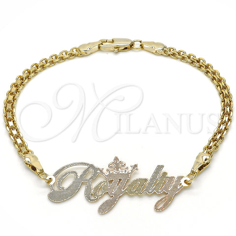 Pulsera Elegante 03.63.1974.1.08 Oro Laminado, Diseño de Con Nombre, Pulido, Tres Tonos (04 MM Thickness, 8 Inches Length)