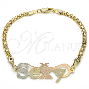 Pulsera Elegante 03.63.1975.1.08 Oro Laminado, Diseño de Con Nombre, Pulido, Tres Tonos (04 MM Thickness, 8 Inches Length)