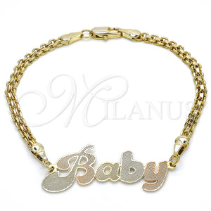 Pulsera Elegante 03.63.1976.1.08 Oro Laminado, Diseño de Con Nombre, Pulido, Tres Tonos (04 MM Thickness, 8 Inches Length)