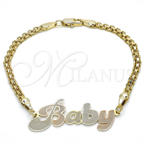 Pulsera Elegante 03.63.1976.1.08 Oro Laminado, Diseño de Con Nombre, Pulido, Tres Tonos (04 MM Thickness, 8 Inches Length)