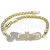 Pulsera Elegante 03.63.1978.1.08 Oro Laminado, Diseño de Con Nombre, Pulido, Tres Tonos (04 MM Thickness, 8 Inches Length)