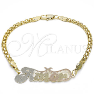 Pulsera Elegante 03.63.1978.1.08 Oro Laminado, Diseño de Con Nombre, Pulido, Tres Tonos (04 MM Thickness, 8 Inches Length)