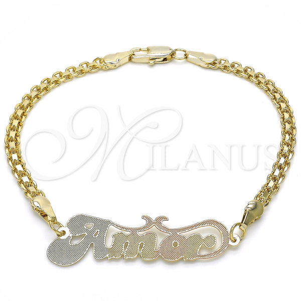 Pulsera Elegante 03.63.1978.1.08 Oro Laminado, Diseño de Con Nombre, Pulido, Tres Tonos (04 MM Thickness, 8 Inches Length)